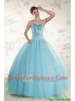 Elegant Beading 2015 Quinceanera Dress in Baby Blue