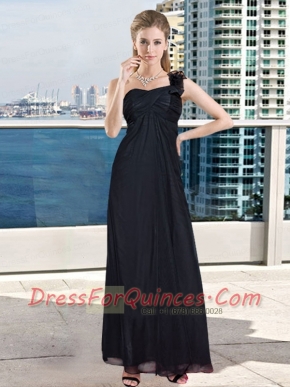 Black One shoulder 2015 Luxurious Dama Dress with Floor Length