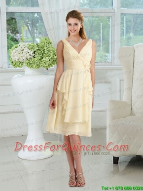 V Neck Empire Chiffon Prom Dress with Knee Length