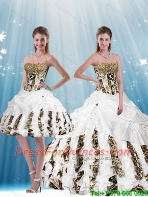 2015 Best White Strapless Leopard Printed Quinceanera Dresses with Pick Ups