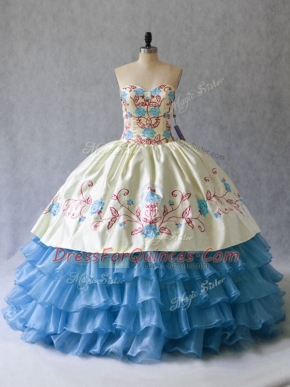 Fancy Sleeveless Embroidery and Ruffled Layers Lace Up Quinceanera Dresses