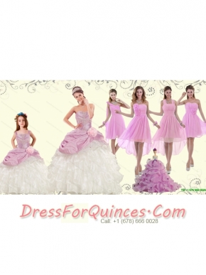 Elegant Ruffles Multi Color Quinceanera Dress and Pink Short Dama Dresses and 2015 Straps Ruffles Little Girl Dress