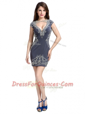 Modest Scoop Sleeveless Mini Length Beading Side Zipper Homecoming Dress with Grey