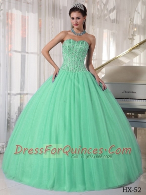 Quinceanera Dresses In Apple Green Ball Gown Sweetheart With Tulle Beading In Classical Style