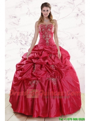 Puffy Strapless Hot Pink Quinceanera Dresses with Embroidery