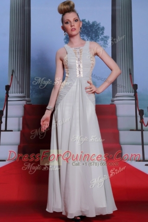 Scoop Sleeveless Side Zipper Floor Length Beading and Appliques and Ruching Prom Dress