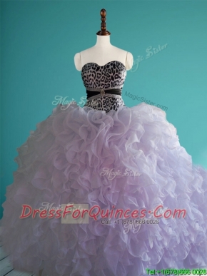 Romantic Leopard Big Puffy Quinceanera Dress with Beading and Ruffles