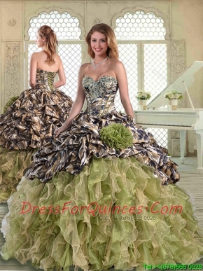 Elegant Camo Quinceanera Dresses with Pick Ups and Hand Made Flowers