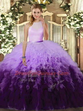 Pretty Ruffles 15th Birthday Dress Multi-color Backless Sleeveless Floor Length