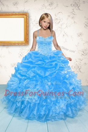 Great Pick Ups Baby Blue Sleeveless Organza Lace Up Kids Formal Wear for Party and Wedding Party