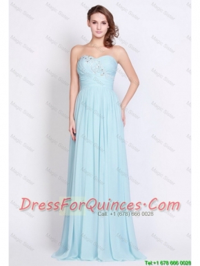Popular Light Blue Brush Train Prom Dresses with Side Zipper