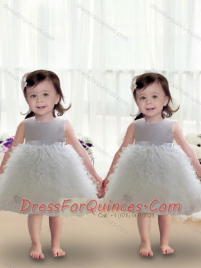 Cute Scoop Ball Gown White Toddler Dress with Ruffles