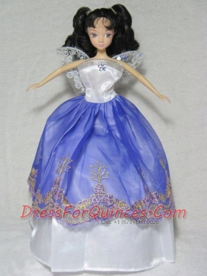 Pretty Royal Blue and White Gown For Barbie Doll