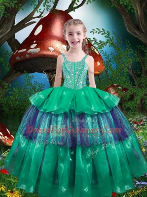 Floor Length Ball Gowns Sleeveless Green Little Girl Pageant Dress Lace Up