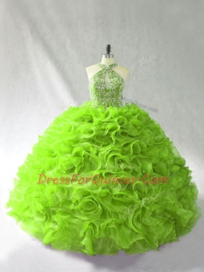 Hot Selling Floor Length Sweet 16 Dresses Organza Sleeveless Beading and Ruffles