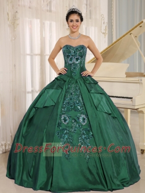 Discount Quinceanera Dress In Dark Green Embroidery With Sweetheart In Low Price