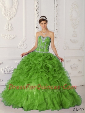 Discount Quinceanera Dress In Spring Green Ball Gown Sweetheart With Satin and Organza Appliques