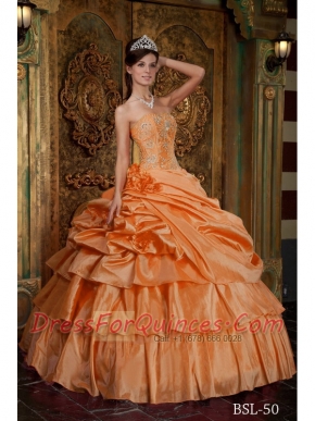 Orange Sweetheart Organza Ball Gown Beadings and Ruffles Straps