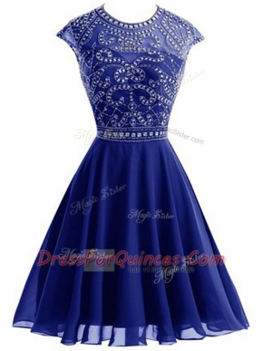 Scoop Sleeveless Backless Mini Length Beading Evening Dress