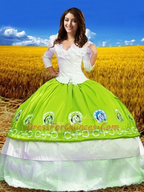 Yellow Green 3 4 Length Sleeve Embroidery Floor Length Quinceanera Dresses