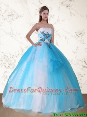 2015 Pretty Multi Color Strapless 15th Birthday Quinceanera Dress with Embroidery and Beading