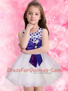 Low Price A-Line Scoop Mini-length Flower Girl Dress with Bowknot