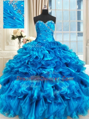 Baby Blue 15 Quinceanera Dress Military Ball and Sweet 16 and Quinceanera and For with Beading and Ruffles Sweetheart Sleeveless Lace Up