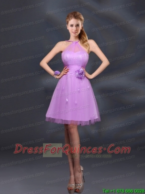 Pretty Halter A Line Bridesmaid Dresses with Hand Made Flowers