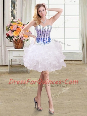 Organza Sleeveless Mini Length Prom Dress and Beading and Ruffles