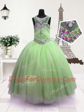 Scoop Green Sleeveless Organza Zipper Flower Girl Dress for Party and Wedding Party