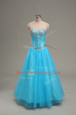 Tulle Sleeveless Floor Length Prom Party Dress and Beading