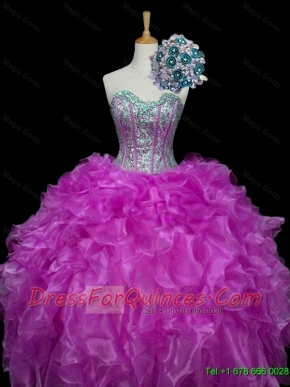 2015 Perfect Ball Gown Fuchsia Quinceanera Dresses with Sequins and Ruffles