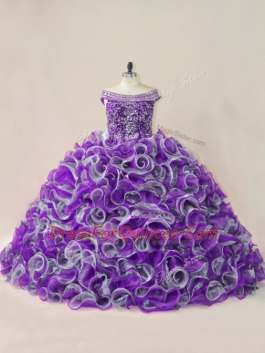 Graceful Sleeveless Beading and Ruffles Lace Up Quinceanera Gowns with Multi-color