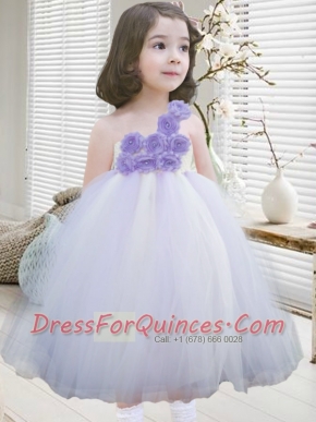 Beautiful A-Line Tulle One Shoulder Tea-length Little Girl Dresses