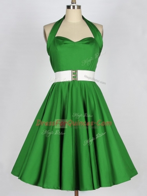 Halter Top Neckline Belt Dama Dress Sleeveless Lace Up
