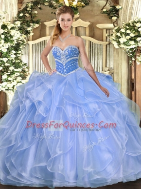 Floor Length Ball Gowns Sleeveless Blue Quince Ball Gowns Lace Up