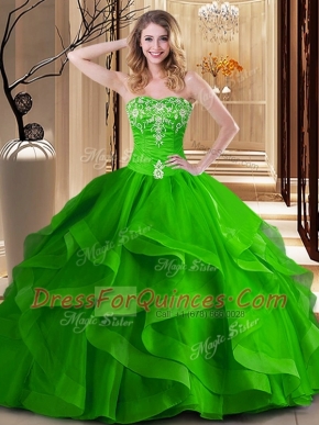 Modest Sweet 16 Quinceanera Dress Military Ball and Sweet 16 and Quinceanera and For with Embroidery and Ruffles Sweetheart Sleeveless Lace Up