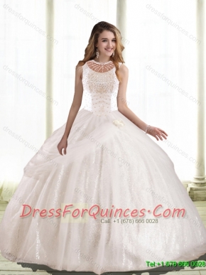 Simple Ball Gown Hand Made Flowers and Beaded Custom Made Quinceanera Dresses