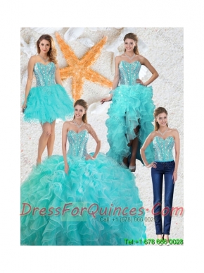 Gorgeous Aqua Blue Detachable Quinceanera Gowns with Beading and Ruffles