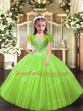 Yellow Green Straps Neckline Beading Child Pageant Dress Sleeveless Lace Up