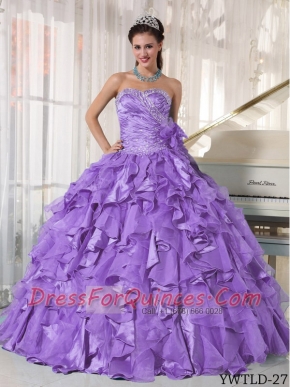 Ruffles Sweetheart Organza Lace Up Beading Ball Gown Dress in Lavender