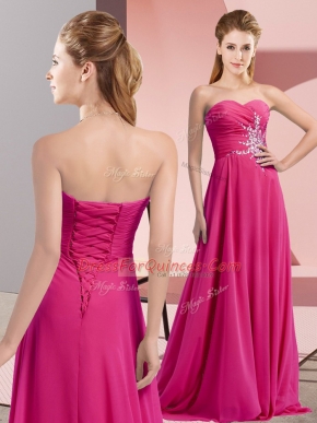 Fantastic Fuchsia Sweetheart Lace Up Beading and Ruching Prom Party Dress Sleeveless