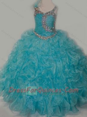 Elegant Ball Gown V Neck Organza Beading Aqua Blue Lace Up Mini Quinceanera Dress