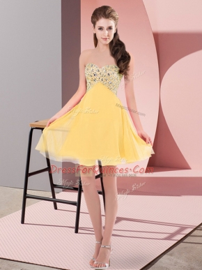 Excellent Gold Sweetheart Lace Up Beading Evening Dress Sleeveless