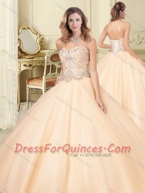 Lovely Big Puffy Champagne Quinceanera Dress with Beaded Bodice