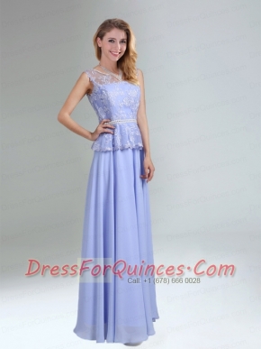 Lavender Belt and Lace Empire 2015 Dama Dress with Bateau