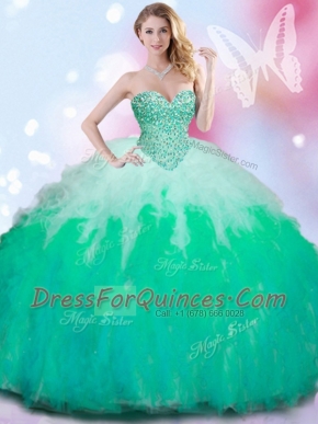Multi-color Sweetheart Lace Up Beading and Ruffles Sweet 16 Quinceanera Dress Sleeveless