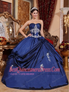 Navy Blue Ball Gown Sweetheart Floor-length Satin Appliques Quinceanera Dress