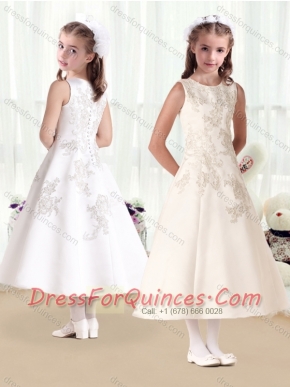 Beautiful Scoop Princess Flower Little Girl Dress  with Appliques