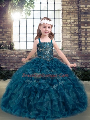 Organza Sleeveless Floor Length Pageant Gowns For Girls and Beading and Ruffles